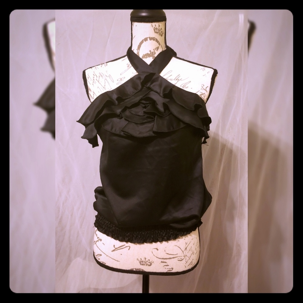 Satin ruffle halter